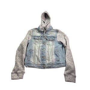 Aeropostale Light Wash Denim and Fleece Hooded Jacket Size S Button Front Cotton